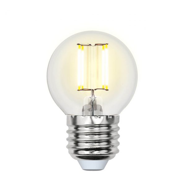 Лампа светодиодная филаментная (UL-00001370) Uniel E27 6W 4000K прозрачная LED-G45-6W/NW/E27/CL PLS02WH 1