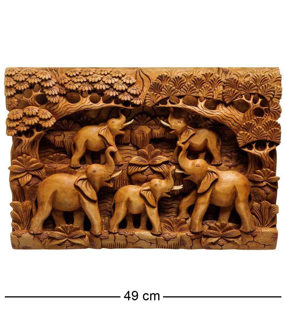 Панно резное Пять слонов - символ мудрости (суар, о.Бали) Купить панно, деревянное панно, необычное панно, резное панно