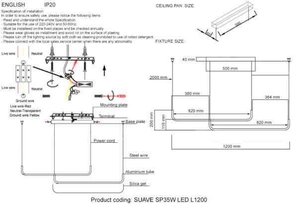 Светильник подвесной Crystal Lux SUAVE SP35W LED L1200 BLACK 5