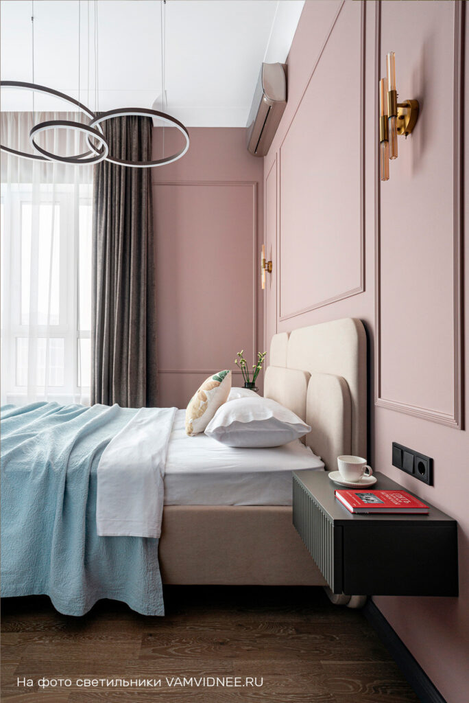 спальня в пудровых оттенках, розовая спальня