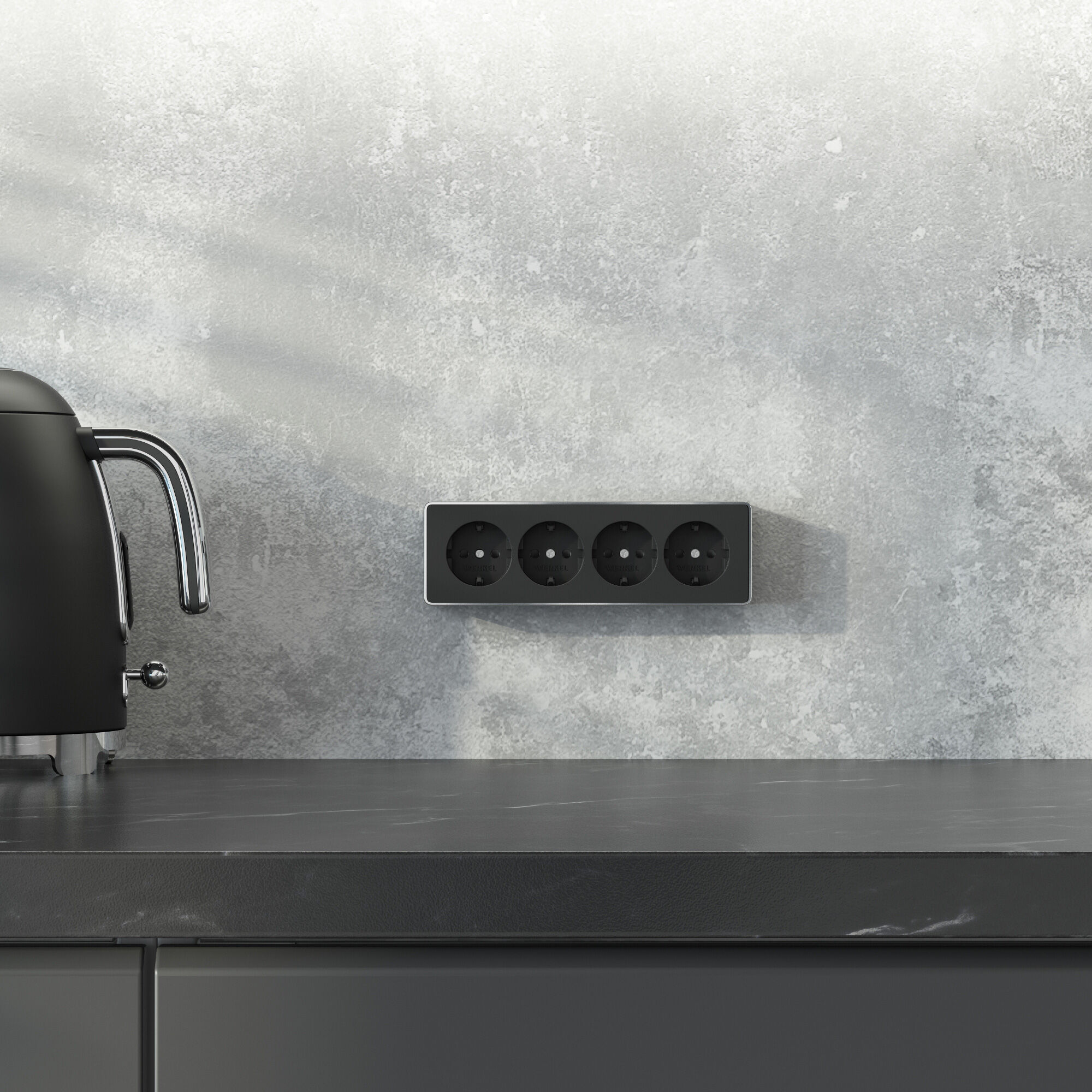 Розетка четверная с заземлением и шторками черный/хром VAMVIDNEE VV981236 3 Розетка четверная с заземлением и шторками черный/хром VAMVIDNEE VV981236 — изображение 3